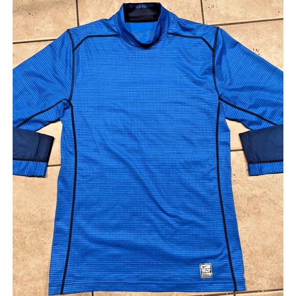 Nike Shirt Mens Small Pro Combat Hyperwarm Fitted Blue Athletic Running Gym - Picture 1 of 9